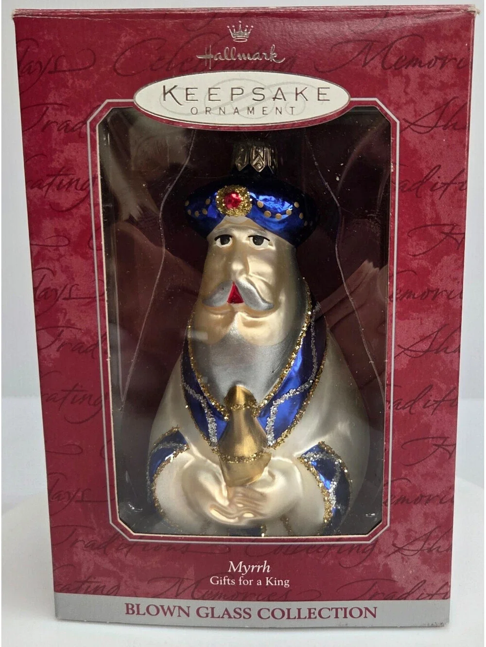 VTG Hallmark Keepsake 3 WiseMen Blown Glass Ornament Set Gold Frankincense Myrrh